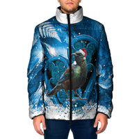 Tui Bird New Zealand Christmas In July Padded Jacket NZ Aroha Koru Fern Marble Vibes LT14 Men Blue - Polynesian Pride