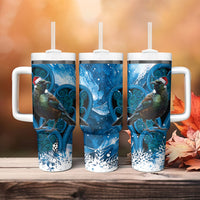 Tui Bird New Zealand Christmas In July Tumbler With Handle NZ Aroha Koru Fern Marble Vibes LT14 - Polynesian Pride