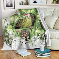 Kakapo New Zealand Christmas In July Blanket NZ Aroha Koru Fern Marble Vibes LT14 Green - Polynesian Pride