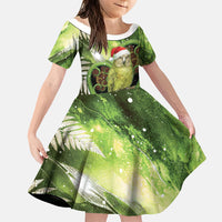 Kakapo New Zealand Christmas In July Family Matching Summer Maxi Dress and Hawaiian Shirt NZ Aroha Koru Fern Marble Vibes LT14 Daughter's Dress Green - Polynesian Pride