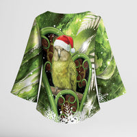Kakapo New Zealand Christmas In July Kimono Sleeve Blouse NZ Aroha Koru Fern Marble Vibes LT14 - Polynesian Pride