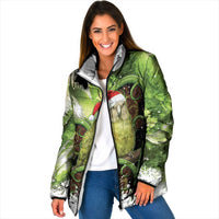 Kakapo New Zealand Christmas In July Padded Jacket NZ Aroha Koru Fern Marble Vibes LT14 Women Green - Polynesian Pride