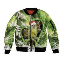 Kakapo New Zealand Christmas In July Sleeve Zip Bomber Jacket NZ Aroha Koru Fern Marble Vibes LT14 Unisex Green - Polynesian Pride