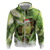 Kakapo New Zealand Christmas In July Zip Hoodie NZ Aroha Koru Fern Marble Vibes LT14 Zip Hoodie Green - Polynesian Pride