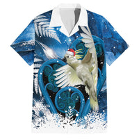 Sulphur-crested Cockatoo New Zealand Christmas In July Family Matching Off The Shoulder Long Sleeve Dress and Hawaiian Shirt NZ Aroha Koru Fern Marble Vibes LT14 Dad's Shirt - Short Sleeve Blue - Polynesian Pride