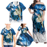 Sulphur-crested Cockatoo New Zealand Christmas In July Family Matching Off Shoulder Maxi Dress and Hawaiian Shirt NZ Aroha Koru Fern Marble Vibes LT14 - Polynesian Pride