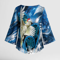 Sulphur-crested Cockatoo New Zealand Christmas In July Kimono Sleeve Blouse NZ Aroha Koru Fern Marble Vibes LT14 - Polynesian Pride