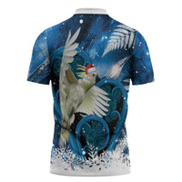 Sulphur-crested Cockatoo New Zealand Christmas In July Zipper Polo Shirt NZ Aroha Koru Fern Marble Vibes LT14 - Polynesian Pride