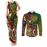 Vanuatu and Australia Couples Matching Tank Maxi Dress and Long Sleeve Button Shirts Vanuatuan Polynesian Mix Aussie Aboriginal Art LT14 Black - Polynesian Pride