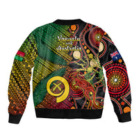 Vanuatu and Australia Sleeve Zip Bomber Jacket Vanuatuan Polynesian Mix Aussie Aboriginal Art LT14 - Polynesian Pride