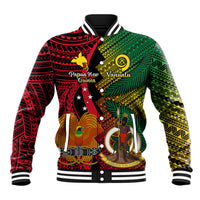Vanuatu and Papua New Guinea Baseball Jacket Vanuatuan With PNG Polynesian Pattern LT14 Unisex Black - Polynesian Pride