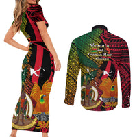 Vanuatu and Papua New Guinea Couples Matching Short Sleeve Bodycon Dress and Long Sleeve Button Shirts Vanuatuan With PNG Polynesian Pattern LT14 - Polynesian Pride