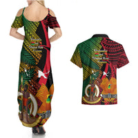 Vanuatu and Papua New Guinea Couples Matching Summer Maxi Dress and Hawaiian Shirt Vanuatuan With PNG Polynesian Pattern LT14 - Polynesian Pride