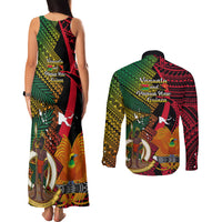 Vanuatu and Papua New Guinea Couples Matching Tank Maxi Dress and Long Sleeve Button Shirts Vanuatuan With PNG Polynesian Pattern LT14 - Polynesian Pride
