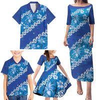 Vintage Blue Polynesia Family Matching Puletasi and Hawaiian Shirt Plumeria With Hibiscus Tropical Vibes LT14 - Polynesian Pride