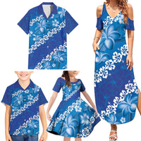 Vintage Blue Polynesia Family Matching Summer Maxi Dress and Hawaiian Shirt Plumeria With Hibiscus Tropical Vibes LT14 - Polynesian Pride