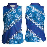 Vintage Blue Polynesia Women Sleeveless Polo Shirt Plumeria With Hibiscus Tropical Vibes LT14 - Polynesian Pride