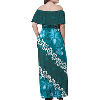 Vintage Dark Cyan Polynesia Family Matching Off Shoulder Maxi Dress and Hawaiian Shirt Plumeria With Hibiscus Tropical Vibes LT14 - Polynesian Pride