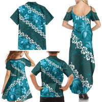 Vintage Dark Cyan Polynesia Family Matching Summer Maxi Dress and Hawaiian Shirt Plumeria With Hibiscus Tropical Vibes LT14 - Polynesian Pride
