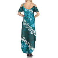 Vintage Dark Cyan Polynesia Family Matching Summer Maxi Dress and Hawaiian Shirt Plumeria With Hibiscus Tropical Vibes LT14 - Polynesian Pride