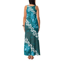 Vintage Dark Cyan Polynesia Family Matching Tank Maxi Dress and Hawaiian Shirt Plumeria With Hibiscus Tropical Vibes LT14 - Polynesian Pride