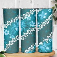 Vintage Dark Cyan Polynesia Skinny Tumbler Plumeria With Hibiscus Tropical Vibes LT14 - Polynesian Pride