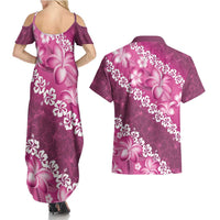 Vintage Pink Polynesia Couples Matching Summer Maxi Dress and Hawaiian Shirt Plumeria With Hibiscus Tropical Vibes LT14 - Polynesian Pride