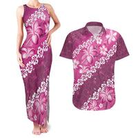 Vintage Pink Polynesia Couples Matching Tank Maxi Dress and Hawaiian Shirt Plumeria With Hibiscus Tropical Vibes LT14 Pink - Polynesian Pride
