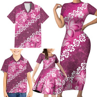 Vintage Pink Polynesia Family Matching Short Sleeve Bodycon Dress and Hawaiian Shirt Plumeria With Hibiscus Tropical Vibes LT14 - Polynesian Pride