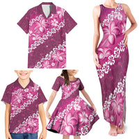 Vintage Pink Polynesia Family Matching Tank Maxi Dress and Hawaiian Shirt Plumeria With Hibiscus Tropical Vibes LT14 - Polynesian Pride