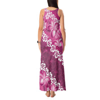 Vintage Pink Polynesia Tank Maxi Dress Plumeria With Hibiscus Tropical Vibes
