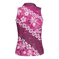 Vintage Pink Polynesia Women Sleeveless Polo Shirt Plumeria With Hibiscus Tropical Vibes LT14 - Polynesian Pride
