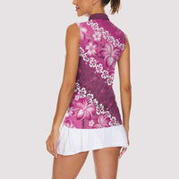 Vintage Pink Polynesia Women Sleeveless Polo Shirt Plumeria With Hibiscus Tropical Vibes LT14 - Polynesian Pride