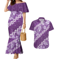 Vintage Purple Polynesia Couples Matching Mermaid Dress and Hawaiian Shirt Plumeria With Hibiscus Tropical Vibes LT14 Purple - Polynesian Pride