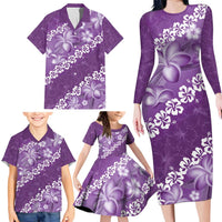 Vintage Purple Polynesia Family Matching Long Sleeve Bodycon Dress and Hawaiian Shirt Plumeria With Hibiscus Tropical Vibes LT14 - Polynesian Pride
