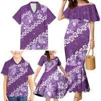 Vintage Purple Polynesia Family Matching Mermaid Dress and Hawaiian Shirt Plumeria With Hibiscus Tropical Vibes LT14 - Polynesian Pride