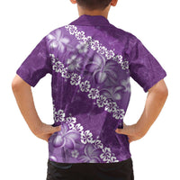 Vintage Purple Polynesia Family Matching Off Shoulder Short Dress and Hawaiian Shirt Plumeria With Hibiscus Tropical Vibes LT14 - Polynesian Pride