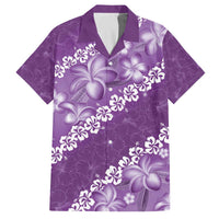 Vintage Purple Polynesia Family Matching Puletasi and Hawaiian Shirt Plumeria With Hibiscus Tropical Vibes LT14 Dad's Shirt - Short Sleeve Purple - Polynesian Pride