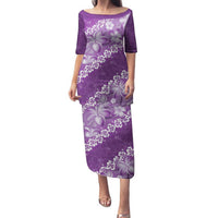 Vintage Purple Polynesia Family Matching Puletasi and Hawaiian Shirt Plumeria With Hibiscus Tropical Vibes LT14 Mom's Dress Purple - Polynesian Pride