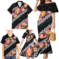 Black Polynesia Family Matching Mermaid Dress and Hawaiian Shirt Plumeria With Hibiscus Pattern Tropical Vibes LT14 - Polynesian Pride