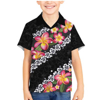 Black Polynesia Family Matching Mermaid Dress and Hawaiian Shirt Plumeria With Hibiscus Pattern Tropical Vibes LT14 Son's Shirt Black - Polynesian Pride