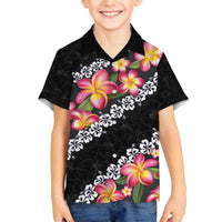 Black Polynesia Family Matching Off Shoulder Short Dress and Hawaiian Shirt Plumeria With Hibiscus Pattern Tropical Vibes LT14 Son's Shirt Black - Polynesian Pride