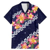 Blue Polynesia Family Matching Mermaid Dress and Hawaiian Shirt Plumeria With Hibiscus Pattern Tropical Vibes LT14 Dad's Shirt - Short Sleeve Blue - Polynesian Pride