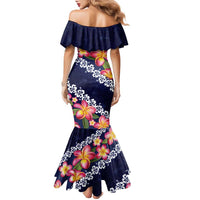 Blue Polynesia Family Matching Mermaid Dress and Hawaiian Shirt Plumeria With Hibiscus Pattern Tropical Vibes LT14 - Polynesian Pride