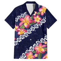 Blue Polynesia Family Matching Short Sleeve Bodycon Dress and Hawaiian Shirt Plumeria With Hibiscus Pattern Tropical Vibes LT14 Dad's Shirt - Short Sleeve Blue - Polynesian Pride