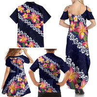 Blue Polynesia Family Matching Summer Maxi Dress and Hawaiian Shirt Plumeria With Hibiscus Pattern Tropical Vibes LT14 - Polynesian Pride
