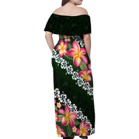Green Polynesia Family Matching Off Shoulder Maxi Dress and Hawaiian Shirt Plumeria With Hibiscus Pattern Tropical Vibes LT14 - Polynesian Pride