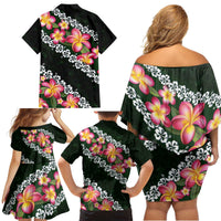 Green Polynesia Family Matching Off Shoulder Short Dress and Hawaiian Shirt Plumeria With Hibiscus Pattern Tropical Vibes LT14 - Polynesian Pride