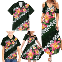 Green Polynesia Family Matching Summer Maxi Dress and Hawaiian Shirt Plumeria With Hibiscus Pattern Tropical Vibes LT14 - Polynesian Pride