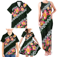 Green Polynesia Family Matching Tank Maxi Dress and Hawaiian Shirt Plumeria With Hibiscus Pattern Tropical Vibes LT14 - Polynesian Pride